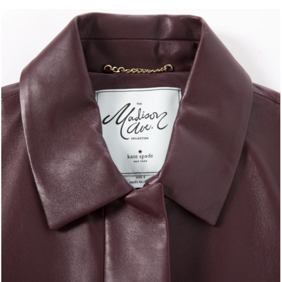 Kate spade madison avenue burgundy maroon leather jacket trench coat size 0 nwot - Picture 4 of 8